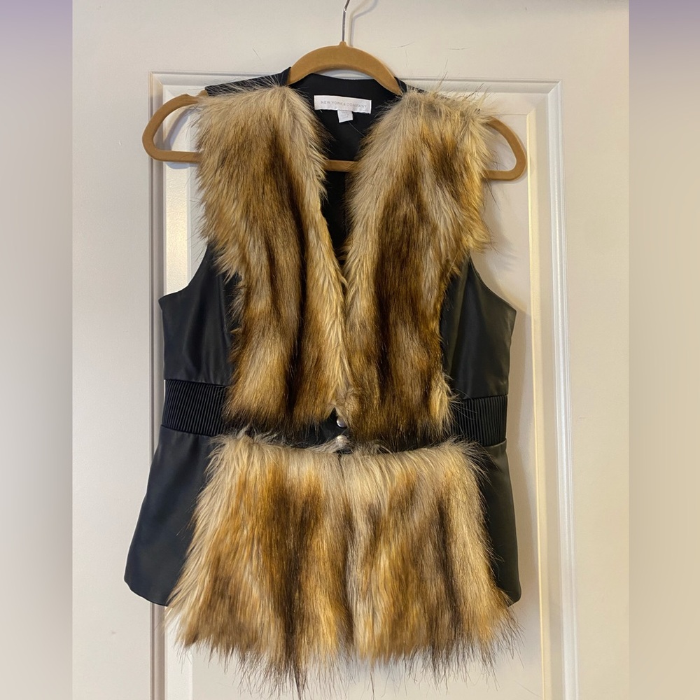 NWT New York & Company Faux Fur and Faux Leather Vest